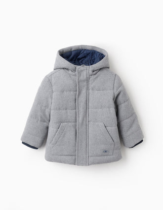 Chaqueta Acolchada de Franela con Capucha para Bebé Niño, Gris