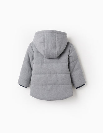 Chaqueta Acolchada de Franela con Capucha para Bebé Niño, Gris