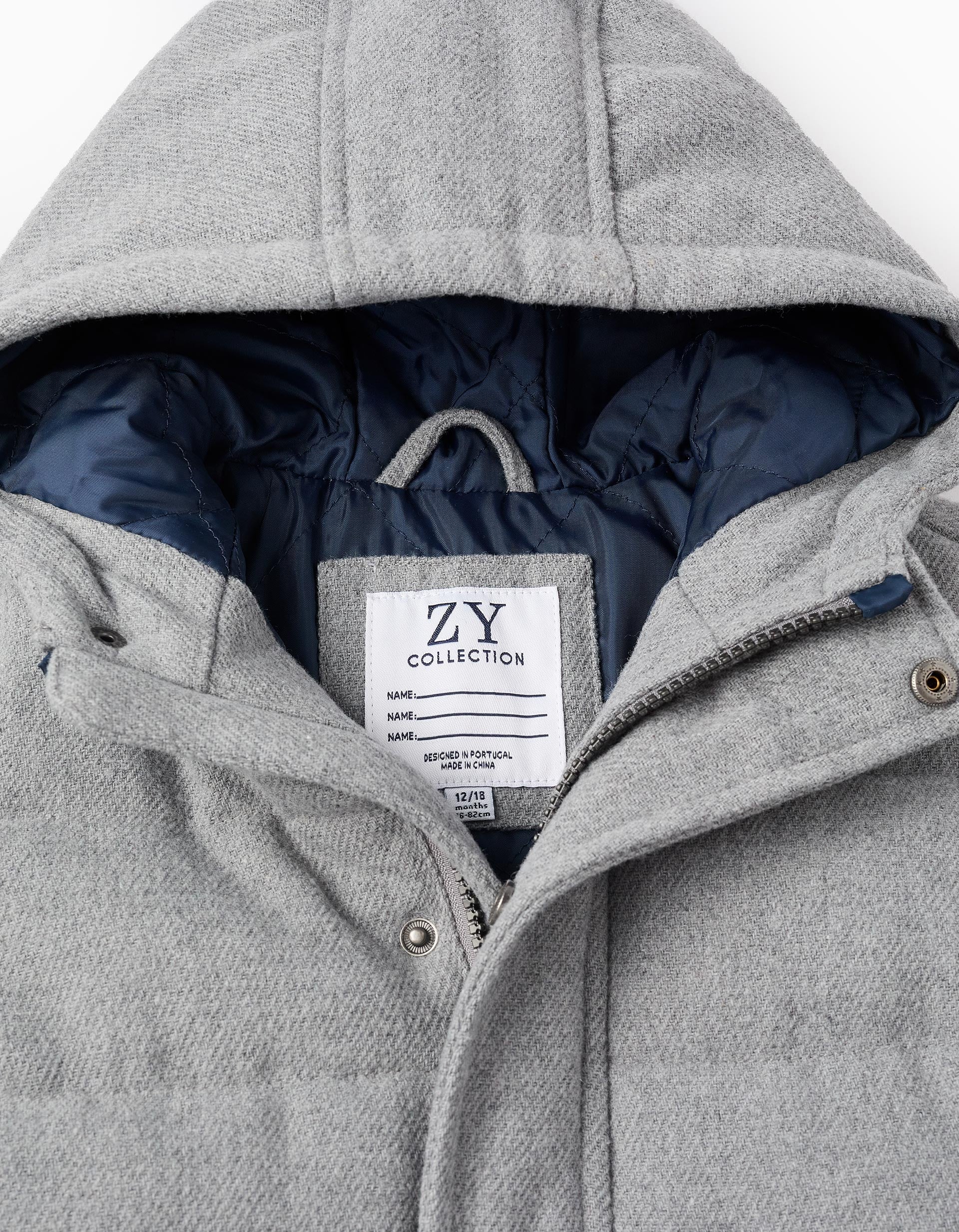 Padded Hooded Jacket for Baby Boys, Grey