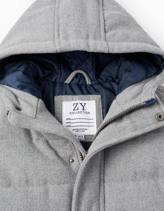 Chaqueta Acolchada de Franela con Capucha para Bebé Niño, Gris