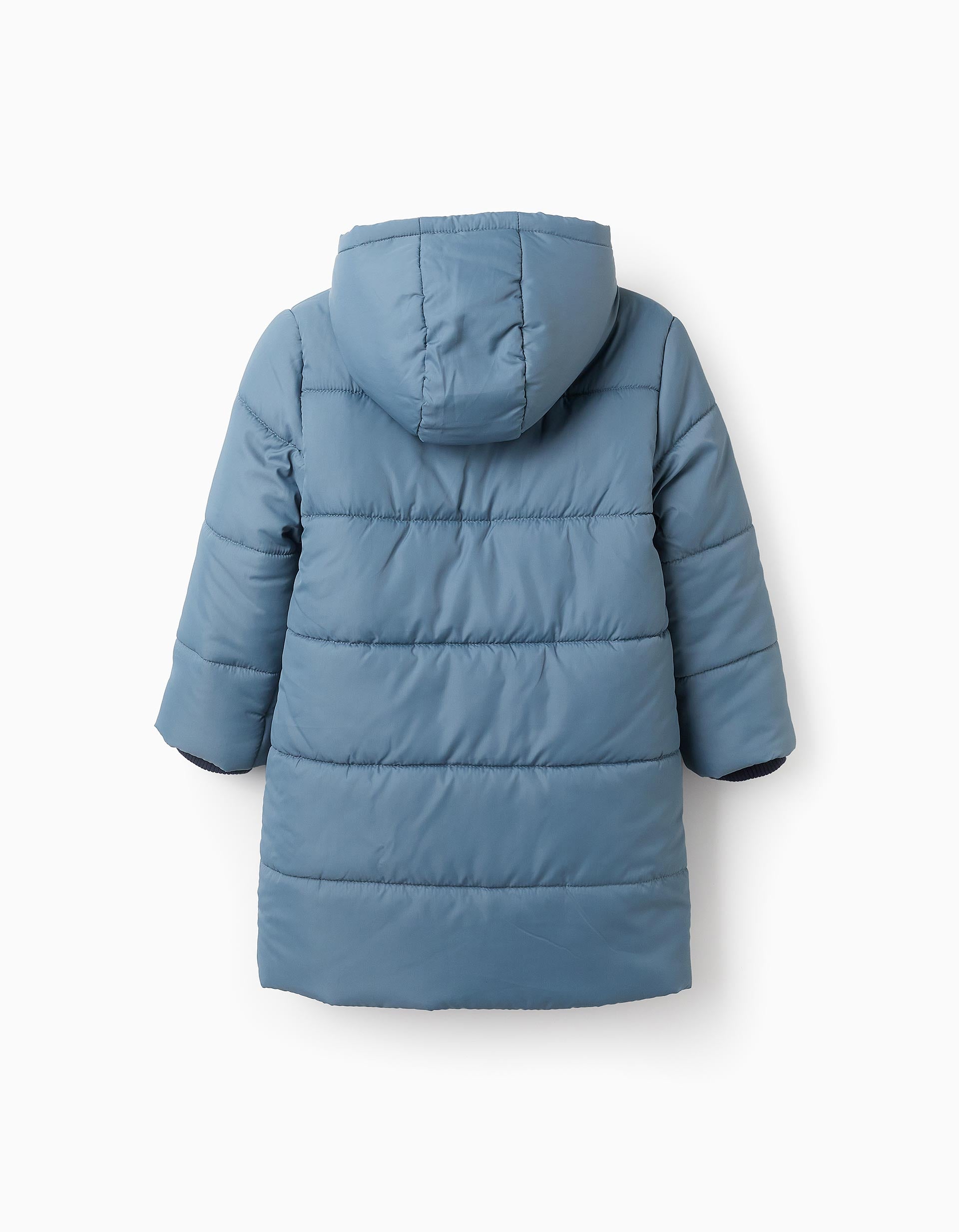 Long Padded Hooded Jacket for Boys, Blue