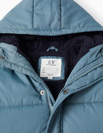 Chaqueta Acolchada Larga con Capucha para Niño, Azul