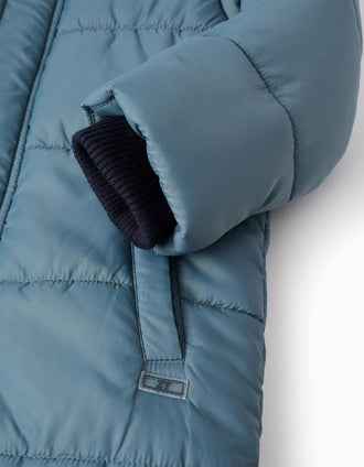 Chaqueta Acolchada Larga con Capucha para Niño, Azul