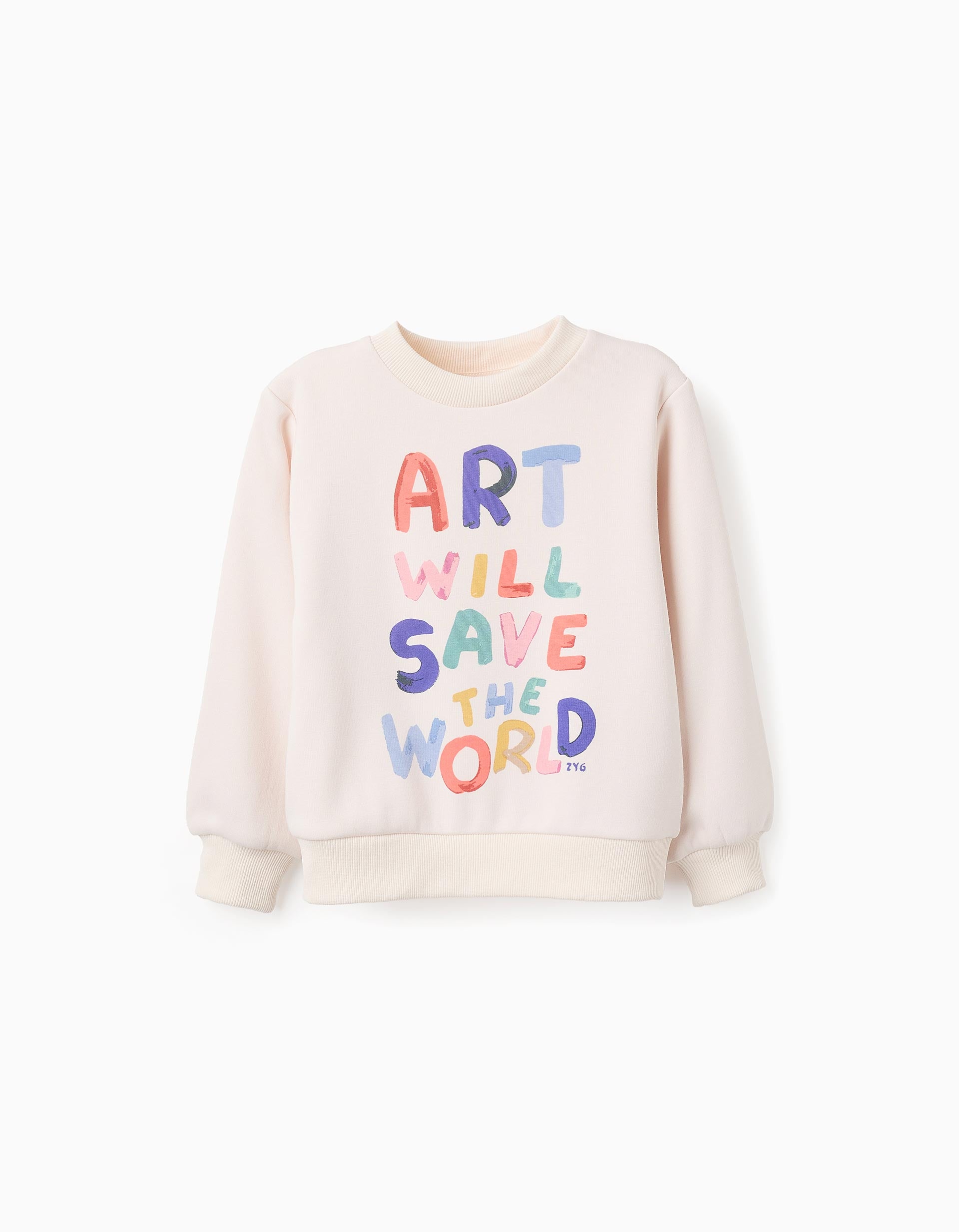 Thermal Effect Sweatshirt for Girls 'Save the World', Beige