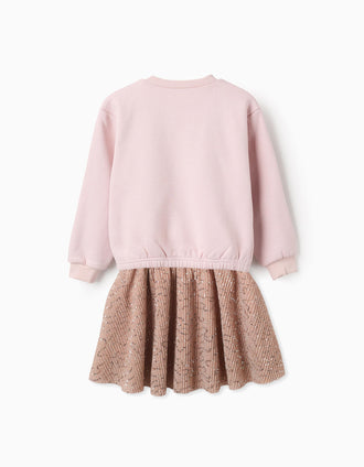 Sweat Cardada + Saia Plissada com Lantejoulas para Menina, Rosa