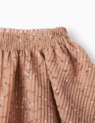 Sweat Cardada + Saia Plissada com Lantejoulas para Menina, Rosa