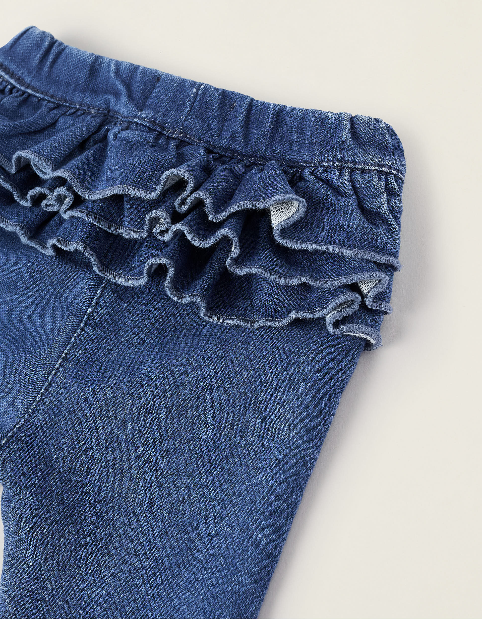 Denim Trousers with Ruffles for Newborn Girls, Blue