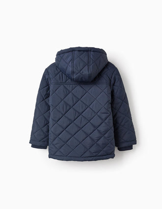 Parka Acolchoada com Capuz Amovível para Menino, Azul Escuro