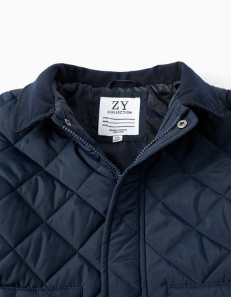 Parka Acolchoada com Capuz Amovível para Menino, Azul Escuro