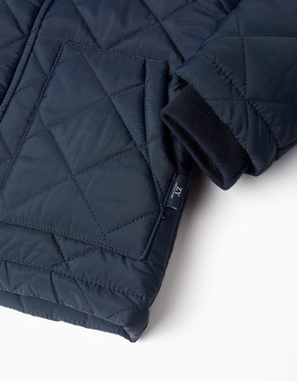 Parka Acolchoada com Capuz Amovível para Menino, Azul Escuro