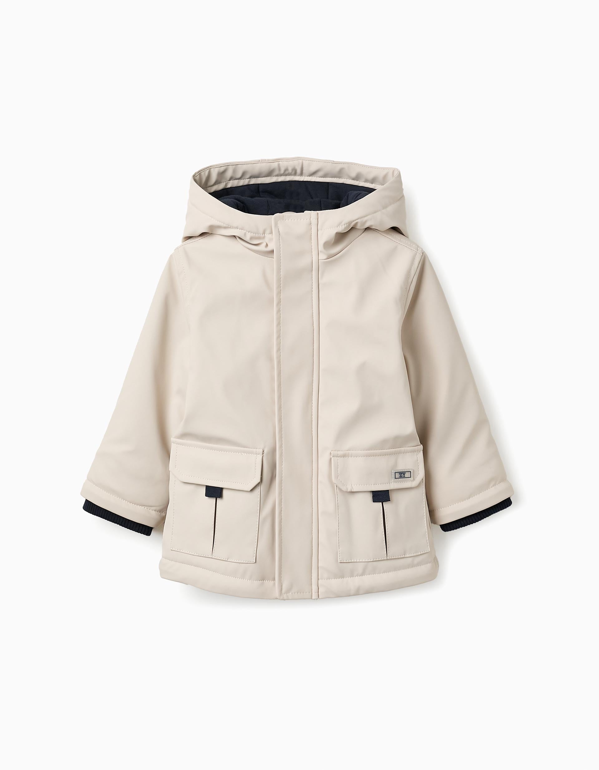 Rubber Parka with Jersey Lining for Baby Boys, Beige