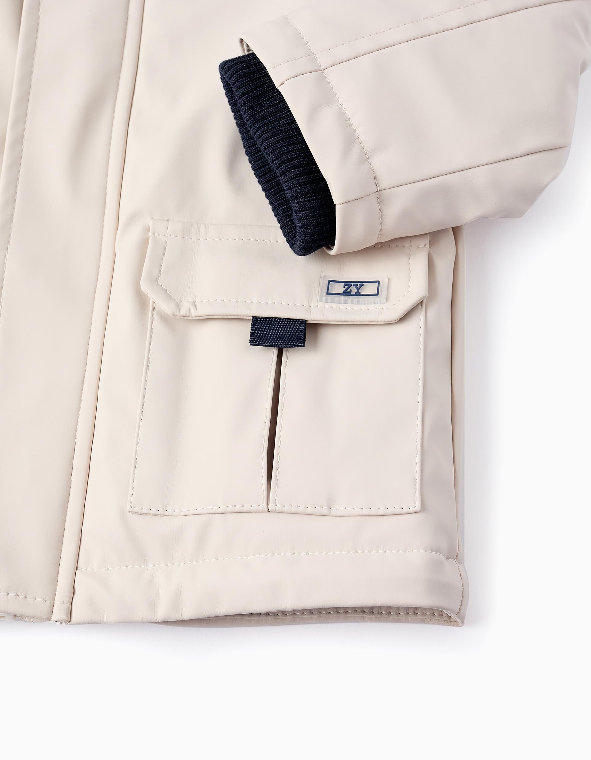 Rubber Parka with Jersey Lining for Baby Boys, Beige