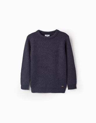Camisola de Malha Grossa para Menino, Azul Escuro