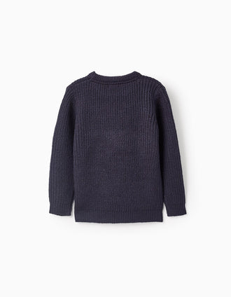 Camisola de Malha Grossa para Menino, Azul Escuro