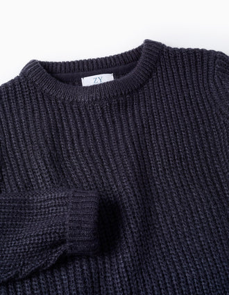 Pull en Maille Épaisse pour Garçon, Bleu Foncé