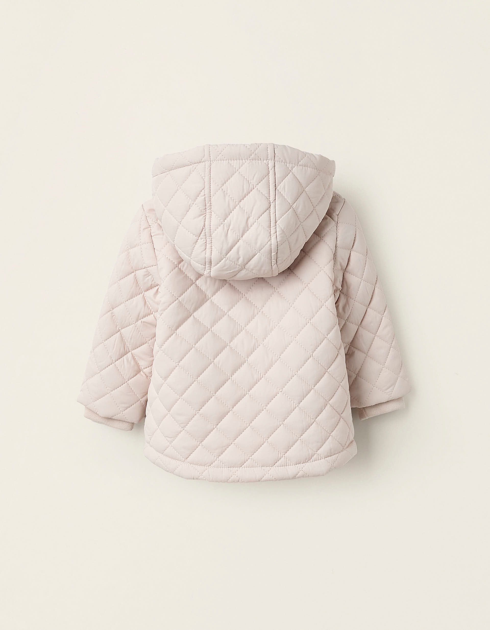 Padded Jacket with Removable Hood for Newborn Girls, Beige