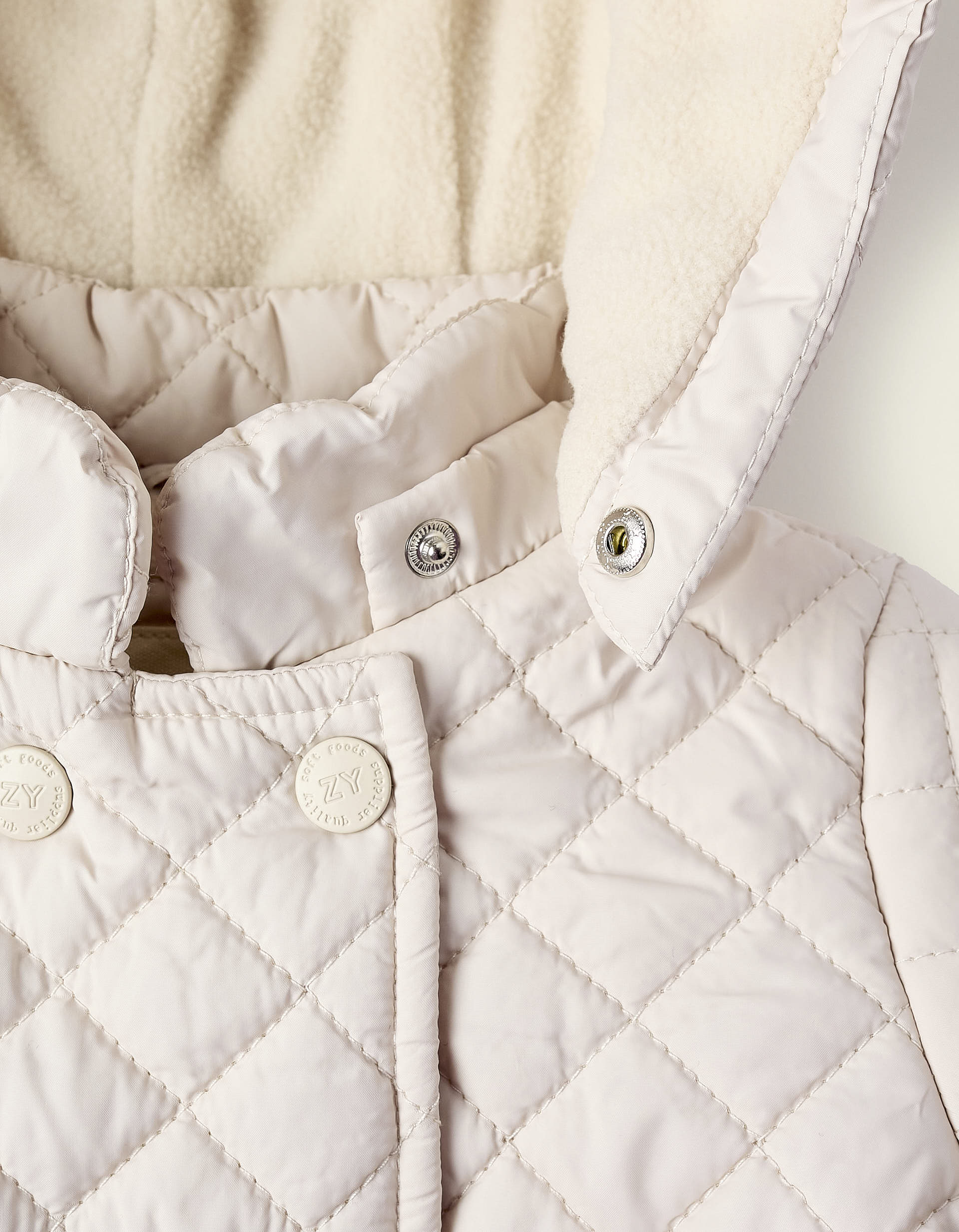 Padded Jacket with Removable Hood for Newborn Girls, Beige