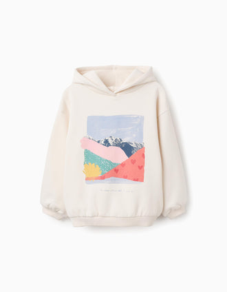 Sweat com Capuz Cardada para Menina 'Art', Bege