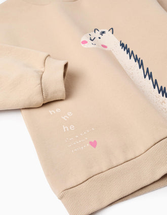 Sudadera + Pantalón Perchado para Bebé Niña 'Girafa', Beige/Rosa