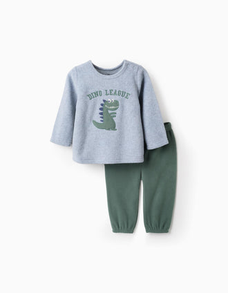 Pijama Polar para Bebé Niño 'Dinosauro', Gris/Verde