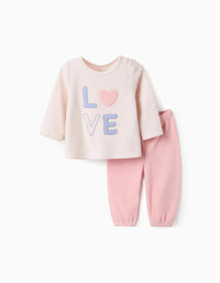 Pijama Polar para Bebé Menina 'Love', Rosa