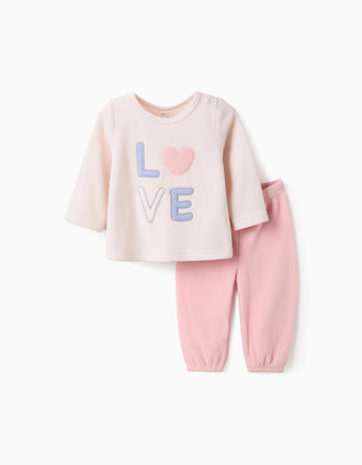 Pijama Polar para Bebé Menina 'Love', Rosa