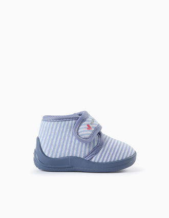Zapatillas de Casa a Rayas para Bebé Niño 'Mum & Dad', Azul/Blanco