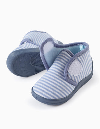 Chaussons à Rayures pour Bébé Garçon 'Mum & Dad', Bleu/Blanc