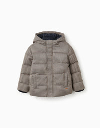 Pied de Poule Padded Jacket for Boys, Brown
