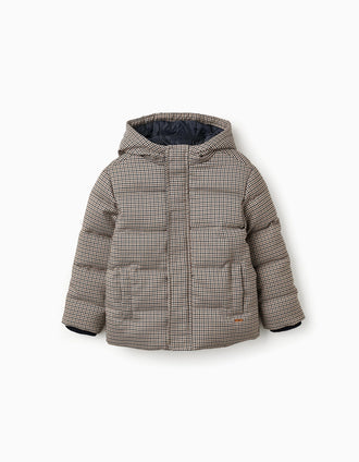 Casaco Acolchoado Pied de Poule para Menino, Castanho
