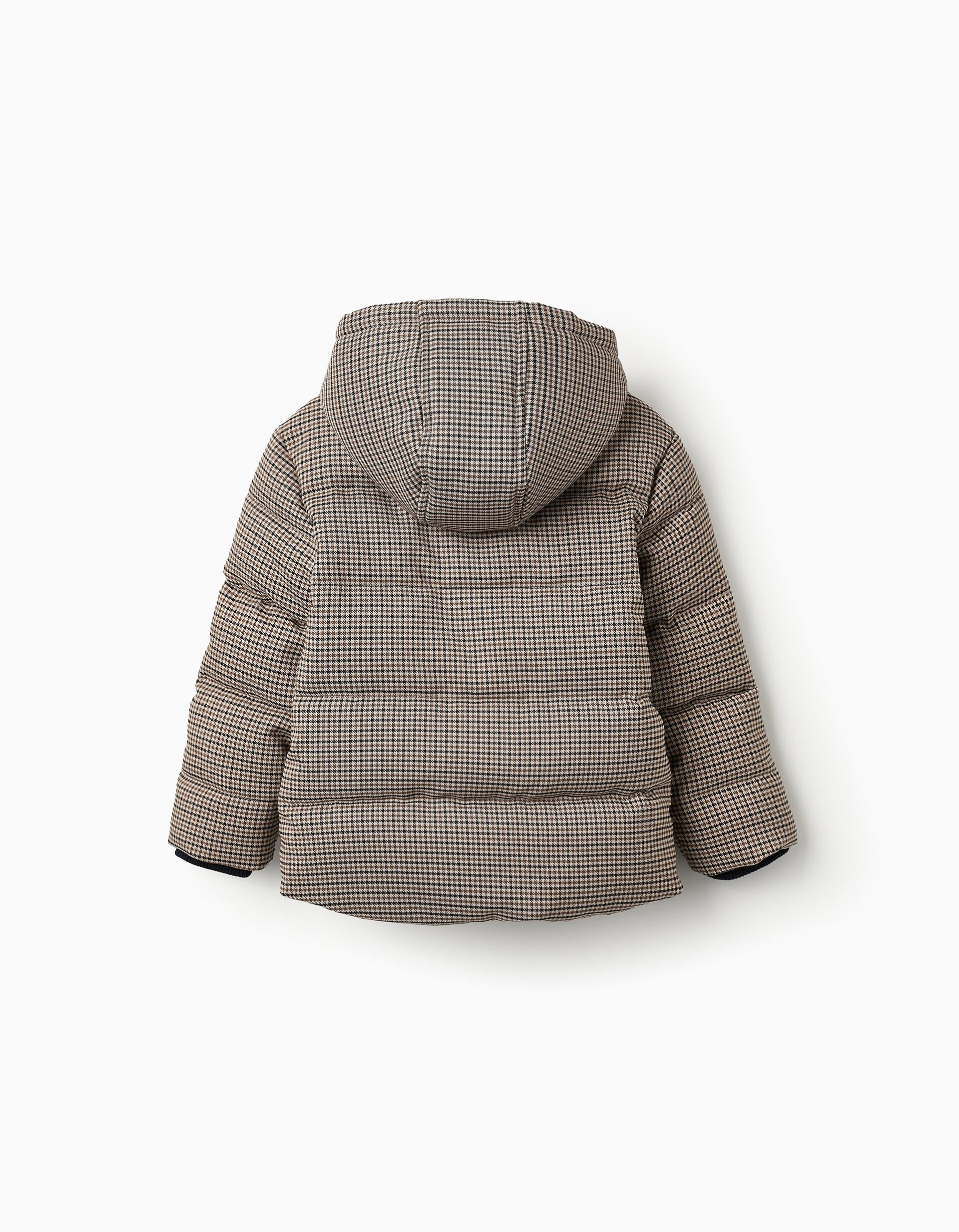 Pied de Poule Padded Jacket for Boys, Brown