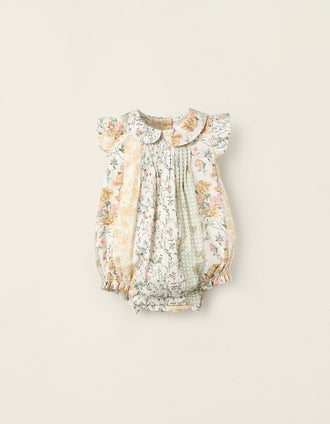 Combi-short Floral pour Nouveau-Née, Beige/Vert/Rose