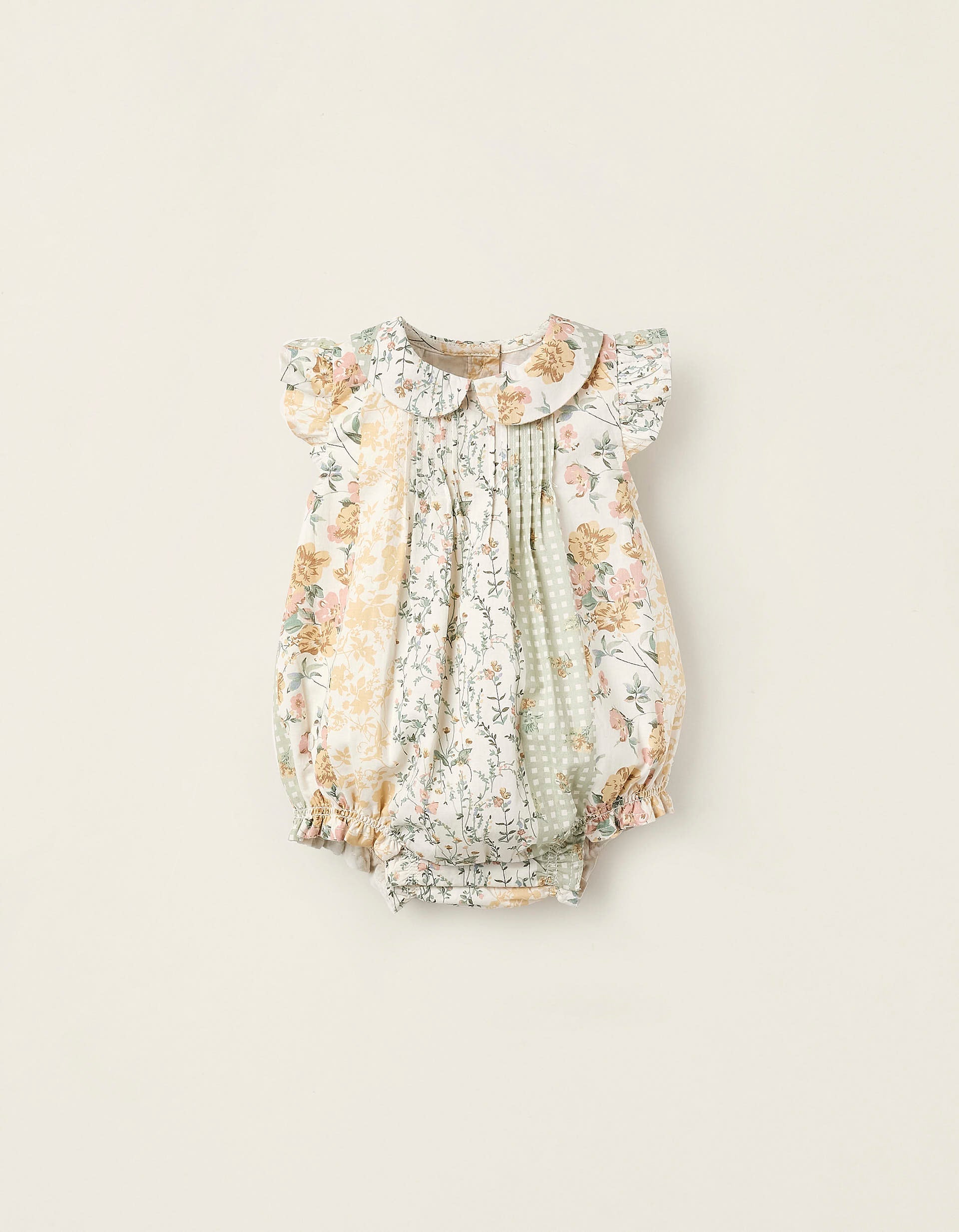 Floral Jumpsuit for Newborn Girls, Beige/Green/Pink