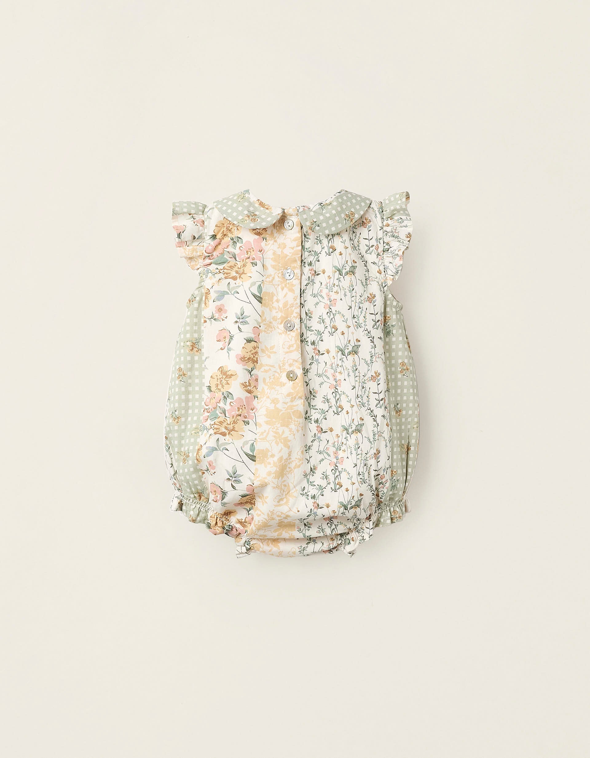 Floral Jumpsuit for Newborn Girls, Beige/Green/Pink