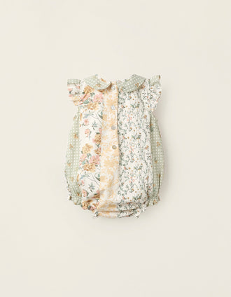 Mono Floral para Recién Nacida, Beige/Verde/Rosa
