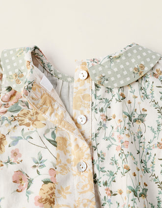 Combi-short Floral pour Nouveau-Née, Beige/Vert/Rose