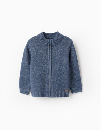 Gilet en Maille avec Fermeture Éclair pour Bébé Garçon, Bleu/Blanc