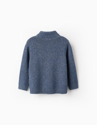 Gilet en Maille avec Fermeture Éclair pour Bébé Garçon, Bleu/Blanc