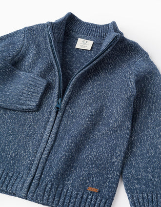 Gilet en Maille avec Fermeture Éclair pour Bébé Garçon, Bleu/Blanc