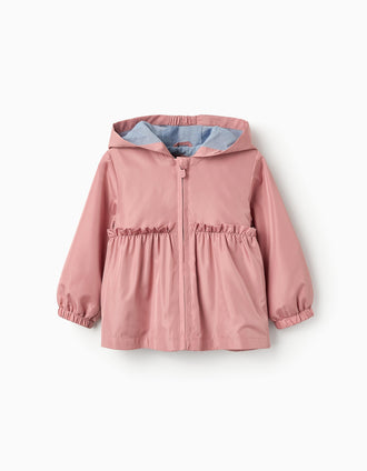 Casaco Corta-Vento com Capuz para Bebé Menina, Rosa Claro