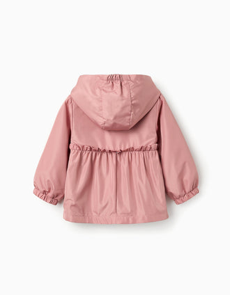 Casaco Corta-Vento com Capuz para Bebé Menina, Rosa Claro