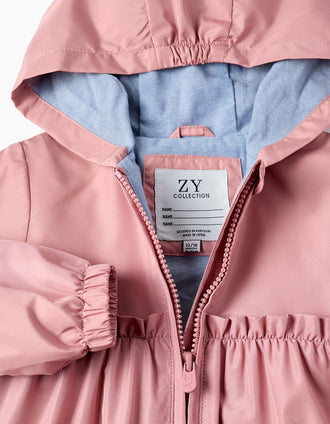 Casaco Corta-Vento com Capuz para Bebé Menina, Rosa Claro