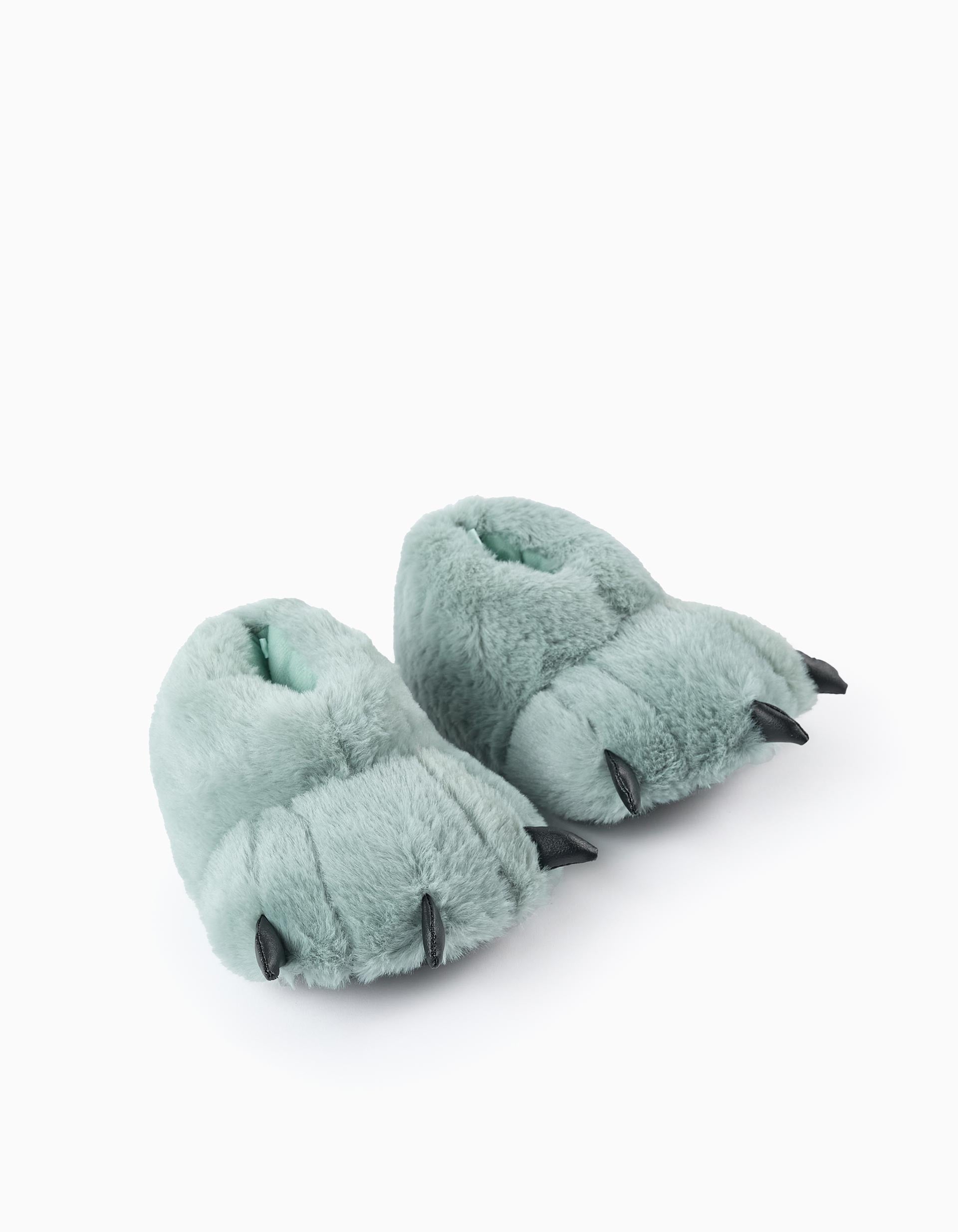 Plush Slippers for Girls 'Claws', Green