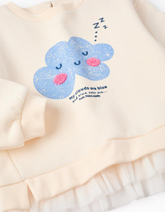 Sudadera Perchada con Volantes de Tul para Bebé Niña, Beige