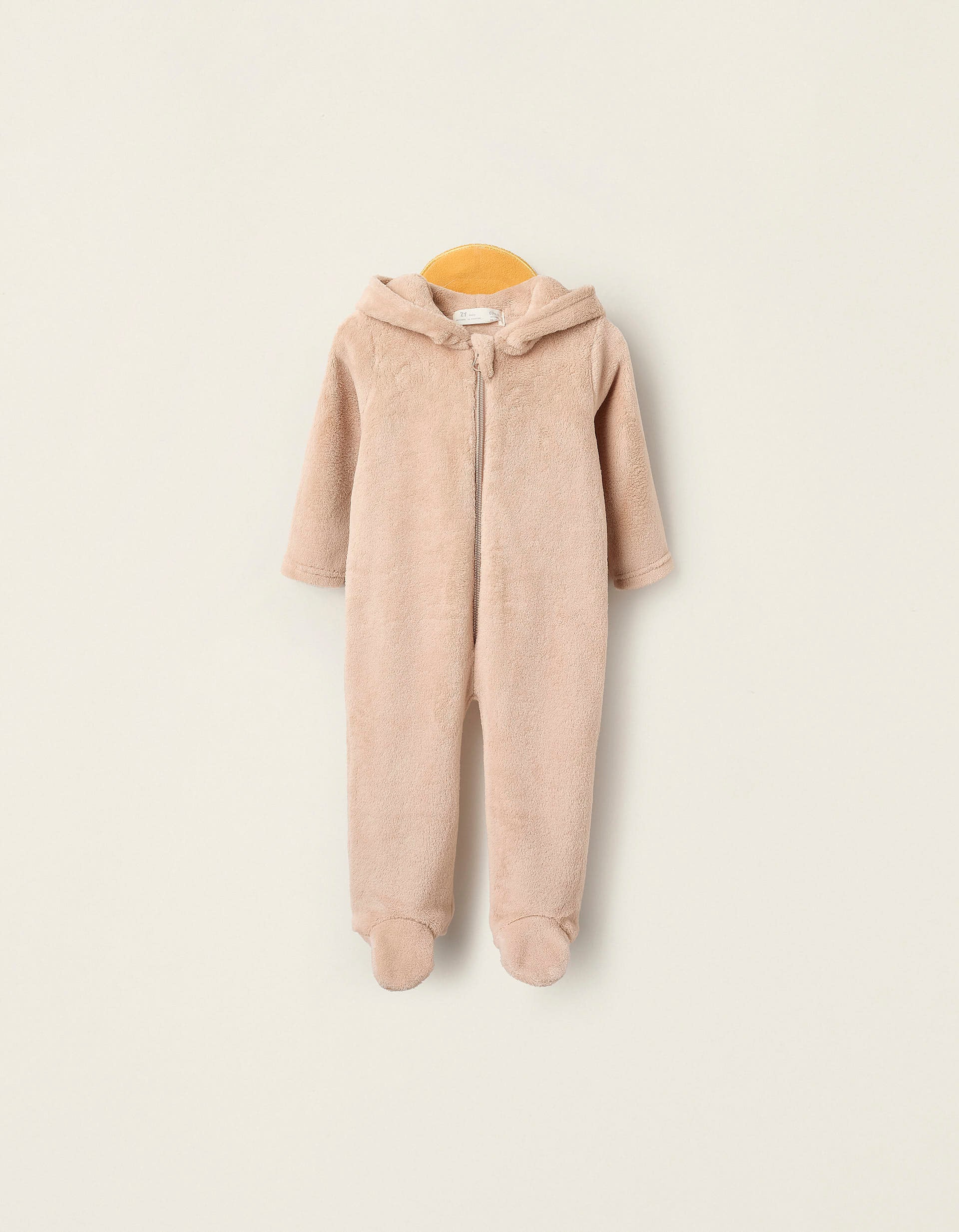 Coral Fleece Hooded Onesie for Baby Boys 'Tiger', Beige