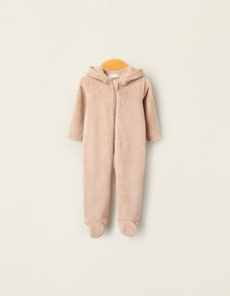 Grenouillère en Polaire avec Capuche pour Bébé Garçon 'Tigre', Beige