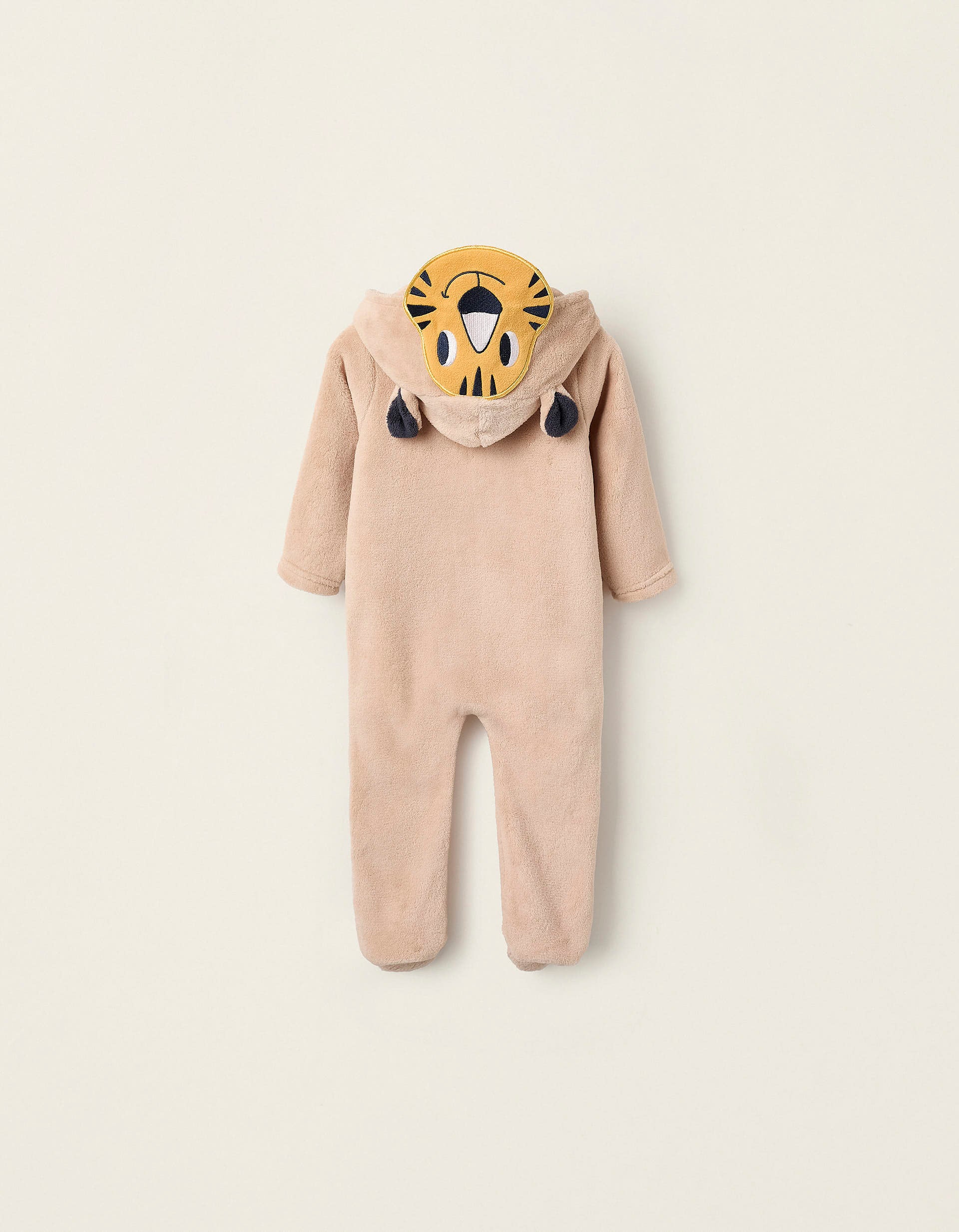 Coral Fleece Hooded Onesie for Baby Boys 'Tiger', Beige