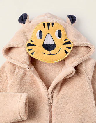 Grenouillère en Polaire avec Capuche pour Bébé Garçon 'Tigre', Beige