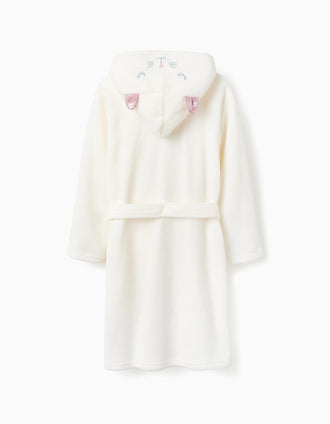 Roupão com Capuz em Coralina para Menina, Branco