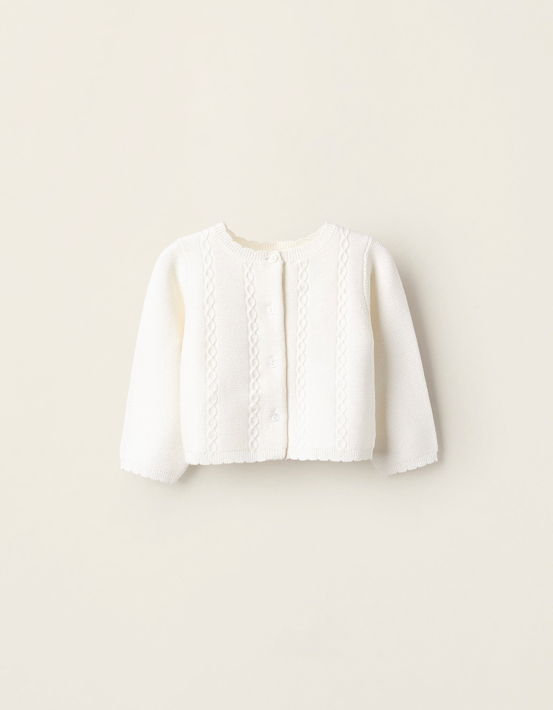 Cardigan with Cable Knit Details for Newborn Girls, White